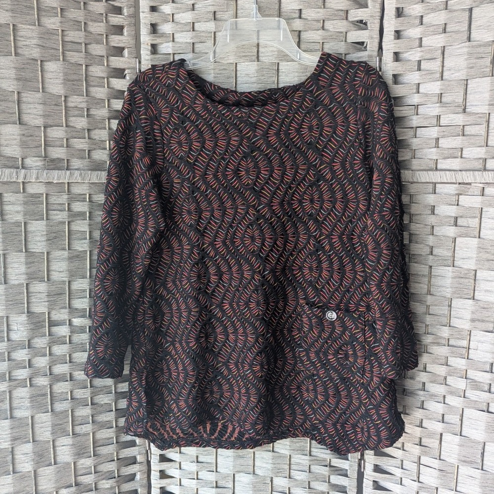Ali Miles Top Geometric Textured Knit Scoop Neck Measures L Colorful Boho EUC